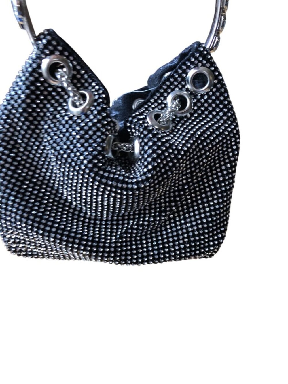Black Rhinestone Bucket Bag Chain Handle Crossbody Strap Evening Formal Purse - Picture 4 of 11